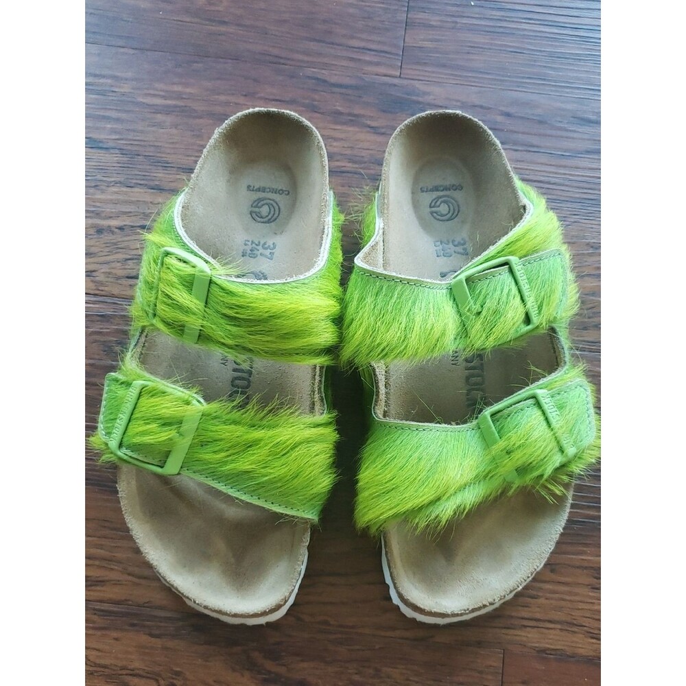 Birkenstock X Concepts Lime Green Fuzzy Leather Sandals Size 37 Boho Streetwear